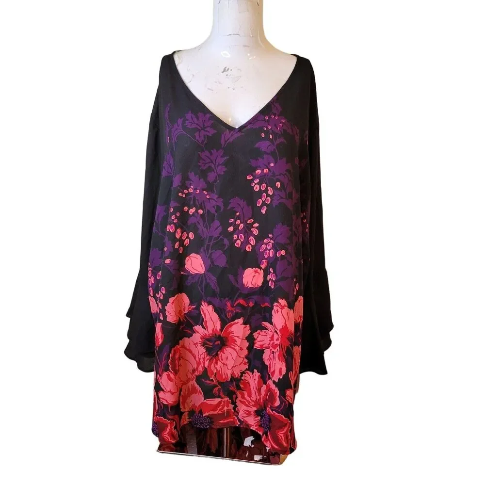 NEW Liz Claiborne size 4X blouse tunic women flower graphic large print ruffle